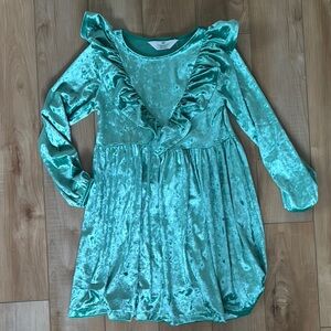H&M Velvet Ruffle Dress size 6x/7 green